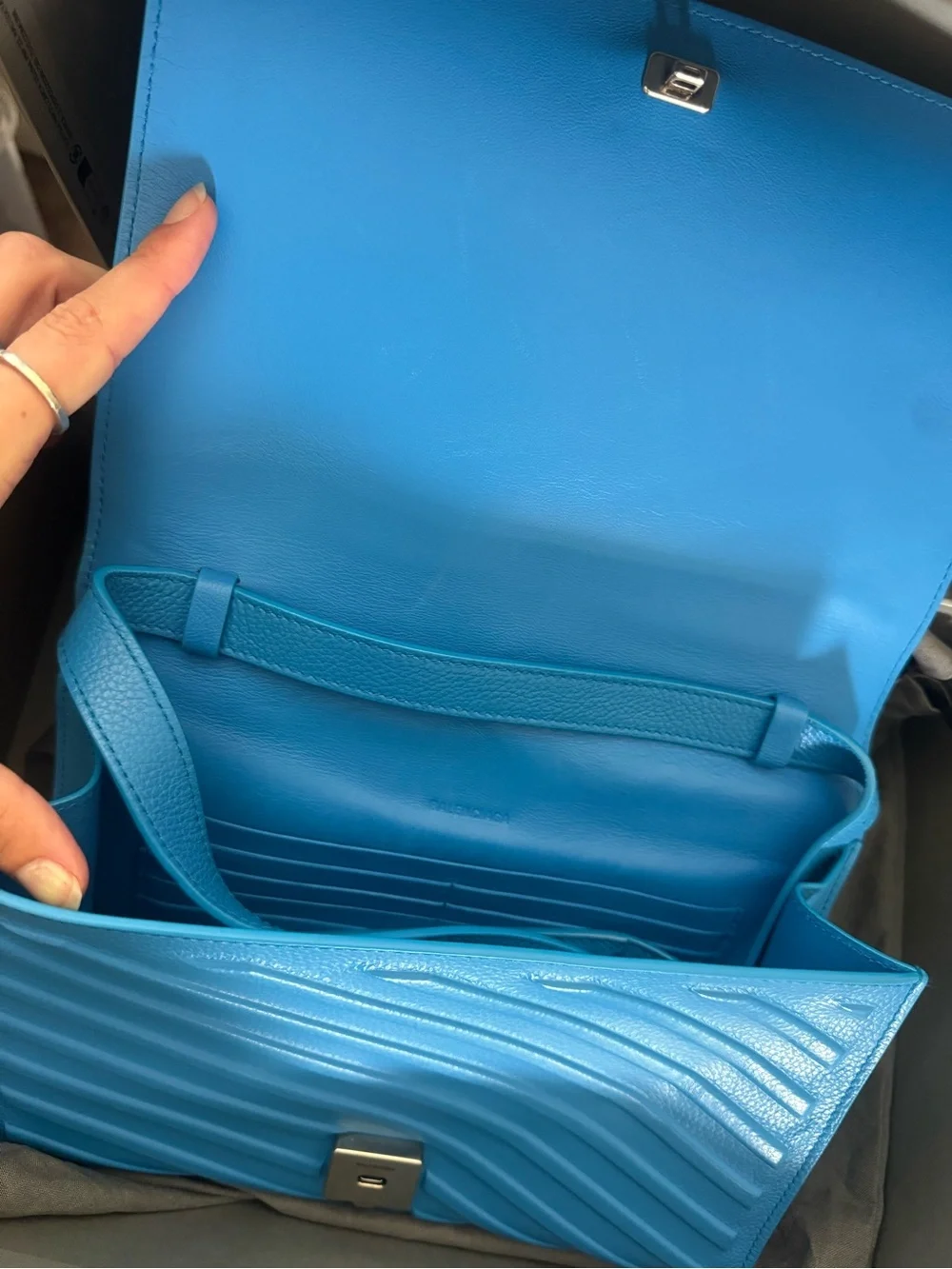 Balenciaga Electric Blue Chevron Leather Cross Body Bag